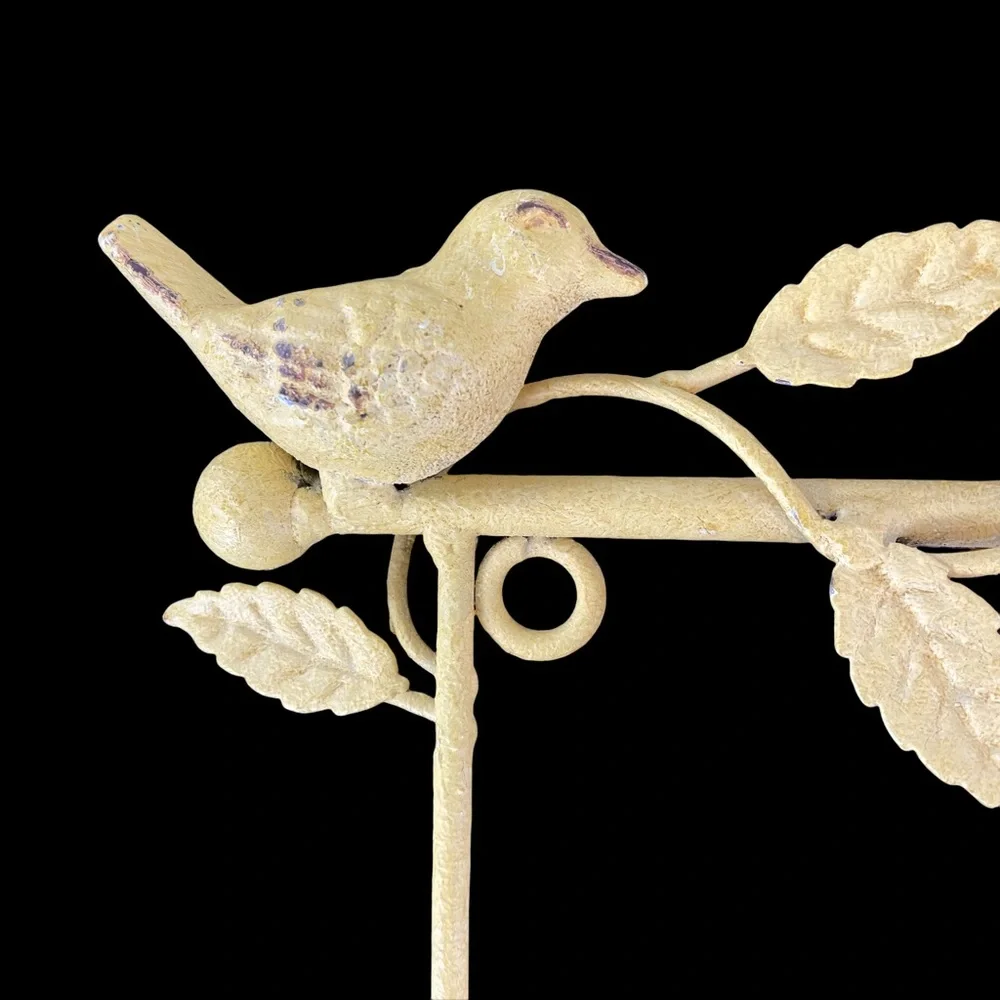 Wrought Iron Wall Rack w/ 3 Hooks Coats Hats Birds Flower Accents
